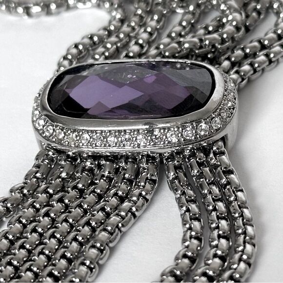 Designer Inspired Silver Tone Pave Multi Strand Bracelet Amethyst color stone - Picture 10 of 11